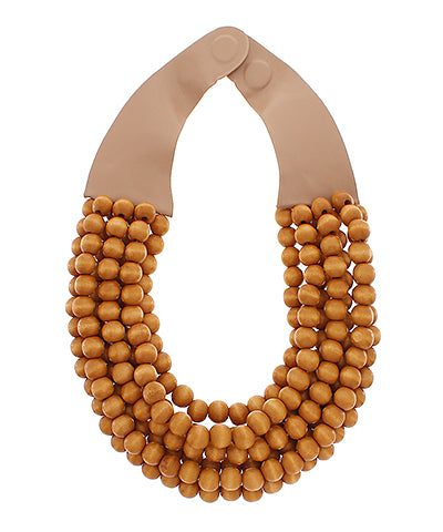 Wooden Ball Bead Necklace Magnetic Clasp (Brown)