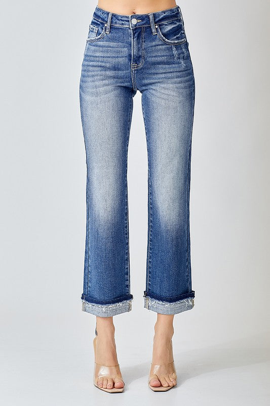 Mid Rise Ankle Slim Straight Jean