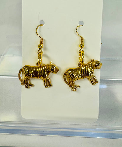 Walking Tiger Gold Earrings