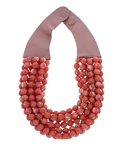 The Multi-Strand  Beaded Necklace(Dark Pink)