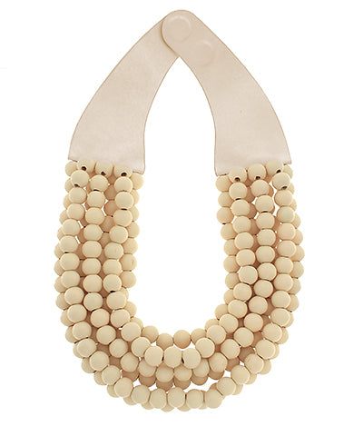 Wooden Ball Bead  Magnetic Clasp Necklace (Ivory)