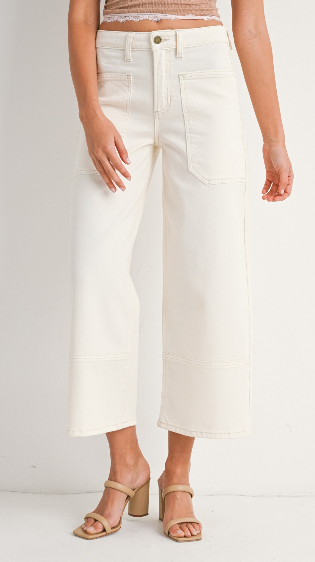 The Beth Cream Wide Leg Jean