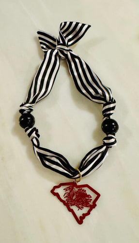 USC  Gamecock Scarf Necklace (black beads w/Garnet Gamecock)