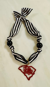 USC  Gamecock Scarf Necklace (black beads w/Garnet Gamecock)