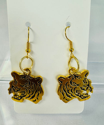 Gold Tiger Face Earrings