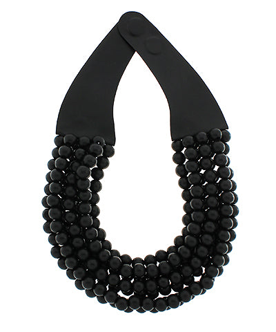 Wooden Ball Bead Magnetic Clasp Necklace (Black)