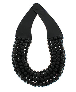 Wooden Ball Bead Magnetic Clasp Necklace (Black)
