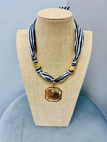 USC  Gamecock Scarf Necklace (gold accent beads w/Gamecock C)