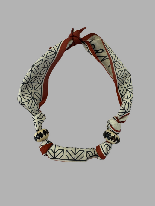 Rust, Black and Cream Scarf Necklace.