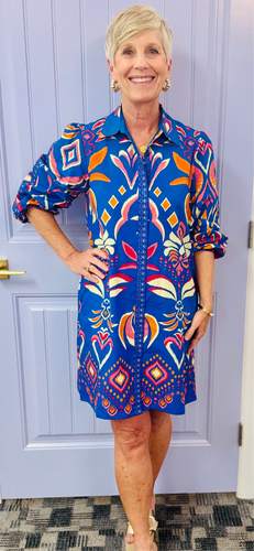 The Ava Dress (Cobalt Ikat)