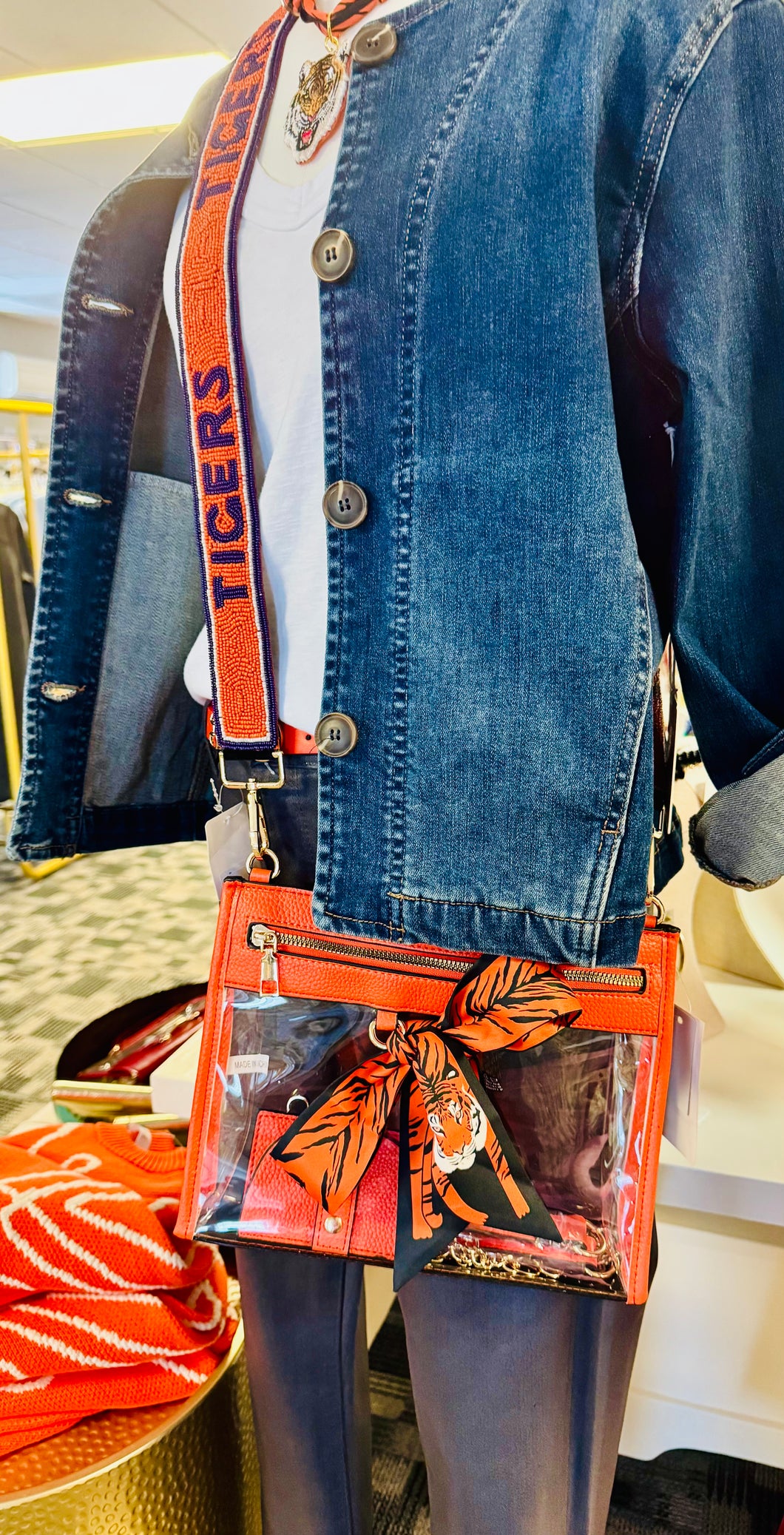Orange Clear Stadium Game Day Bag (includes Tiger purse scarf)