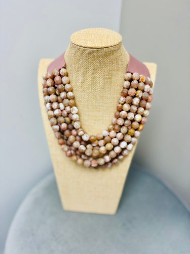 Ball Bead Magnetic Clasp Necklace (Brown)