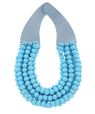 Wooden Ball Bead Magnetic Clasp Necklace (Turquoise)