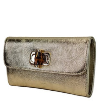 Leather Bamboo Closure Clutch (Gold)