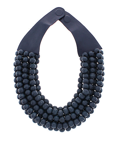 Wooden Ball Bead Magnetic Clasp Necklace (Navy)
