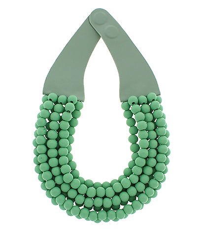 Wooden Ball Bead Necklace Magnetic Clasp (Green)