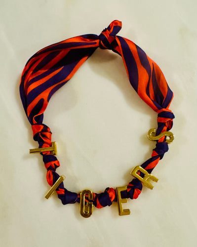 “TIGERS” Scarf Necklace (Purple & Orange Tiger Stripe)