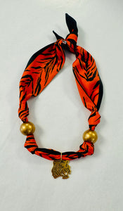 Small Gold Tiger with gold beads Scarf Necklace