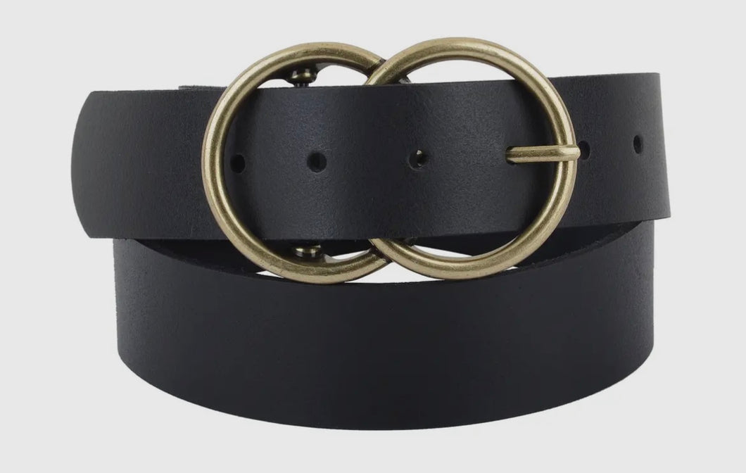 Double Circle Buckle Leather Belt