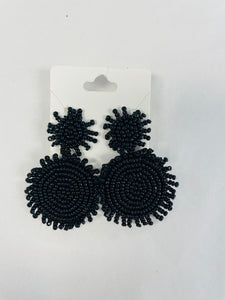 Game Day Double Disc Beaded Earrings (Black)