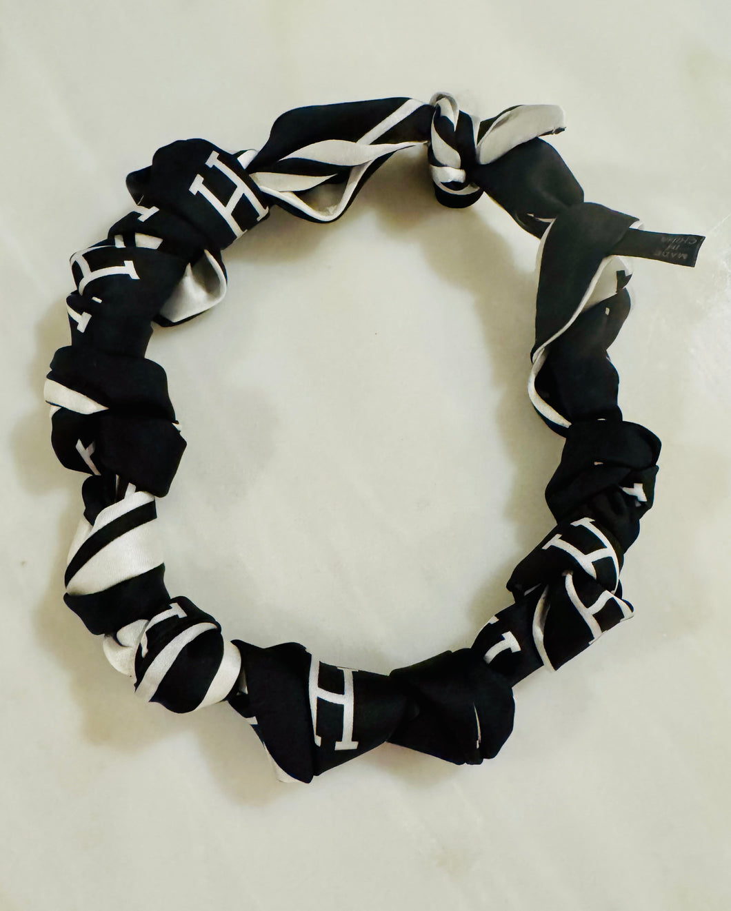 Black and White “H” Patterned Scarf Necklace