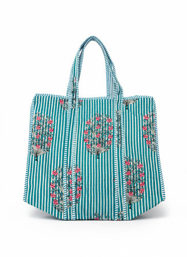 Teal Stripe Weekender Tote