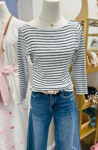 The Nola Boatneck Tee by Lilla P (Black & White stripe)