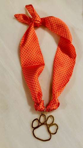 Gold Tiger Paw Scarf Necklace (Orange Pattern)
