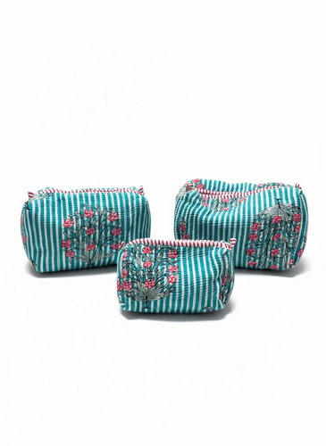 Teal Stripe Cosmetic Case (Multi Sizes)