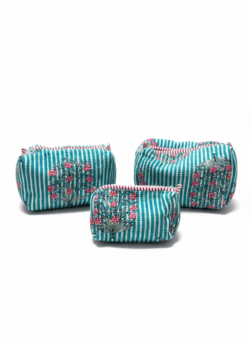 Teal Stripe Cosmetic Case (Multi Sizes)