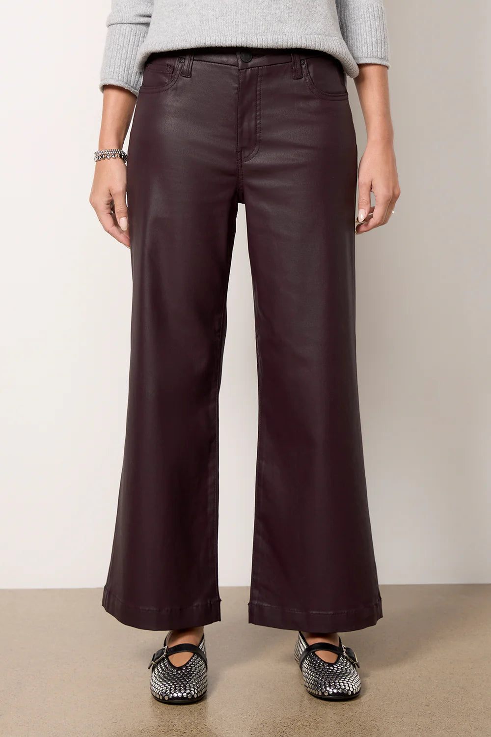 Meg Wide Leg Coated Denim Kut From The Kloth (Chocolate)