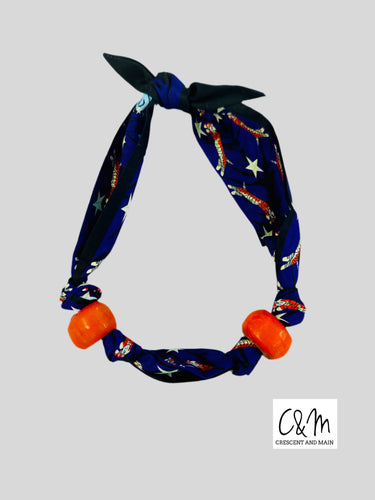 Clemson Tiger Scarf Necklace (Jumping Tiger print with orange Bead Accents)