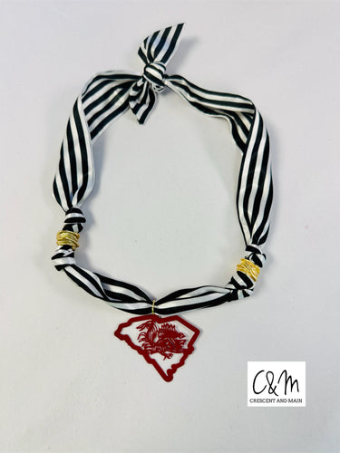 USC  Gamecock Scarf Necklace (gold accent beads w/Garnet Gamecock)
