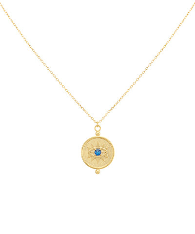 Blue Evileye Textured Coin Pendant Necklace