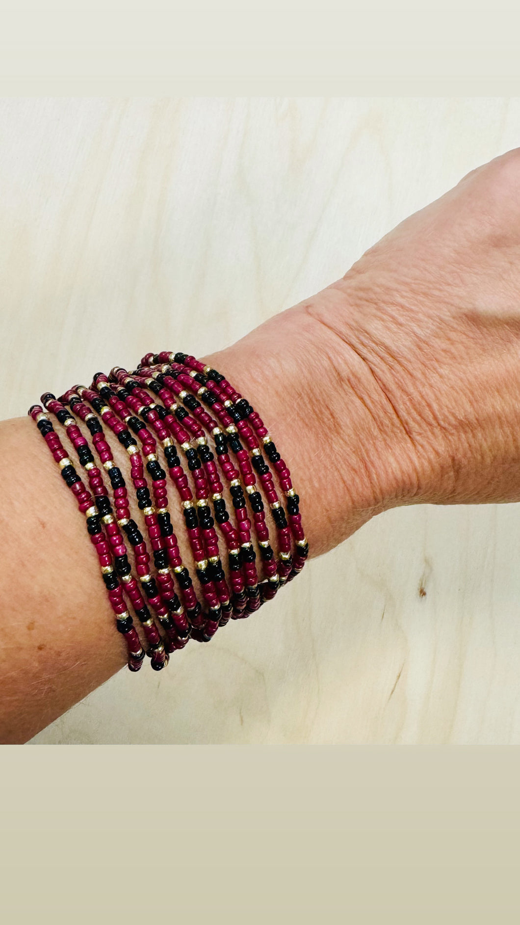 The Garnet & Black Beaded Bracelet Set