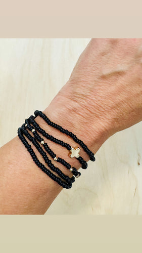 The Beaded Cross Bracelet (Black)