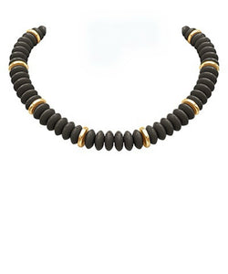 Wide Bead Necklace (Black & Gold)