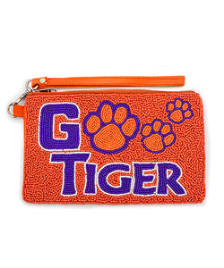 Go Tigers Beaded Wristlet Pouch