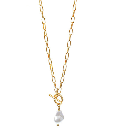Baroque Pearl & Chain Toggle Necklace