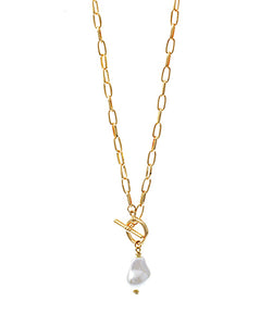 Baroque Pearl & Chain Toggle Necklace