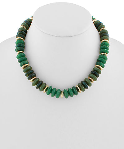 Wide Marble Beaded Necklace (Dark Green)