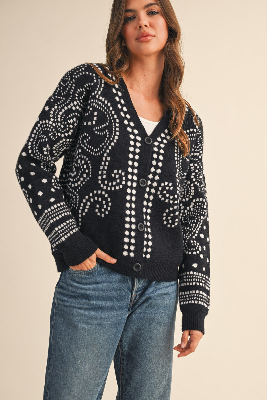 The Alena Cardigan (Black/Ivory)