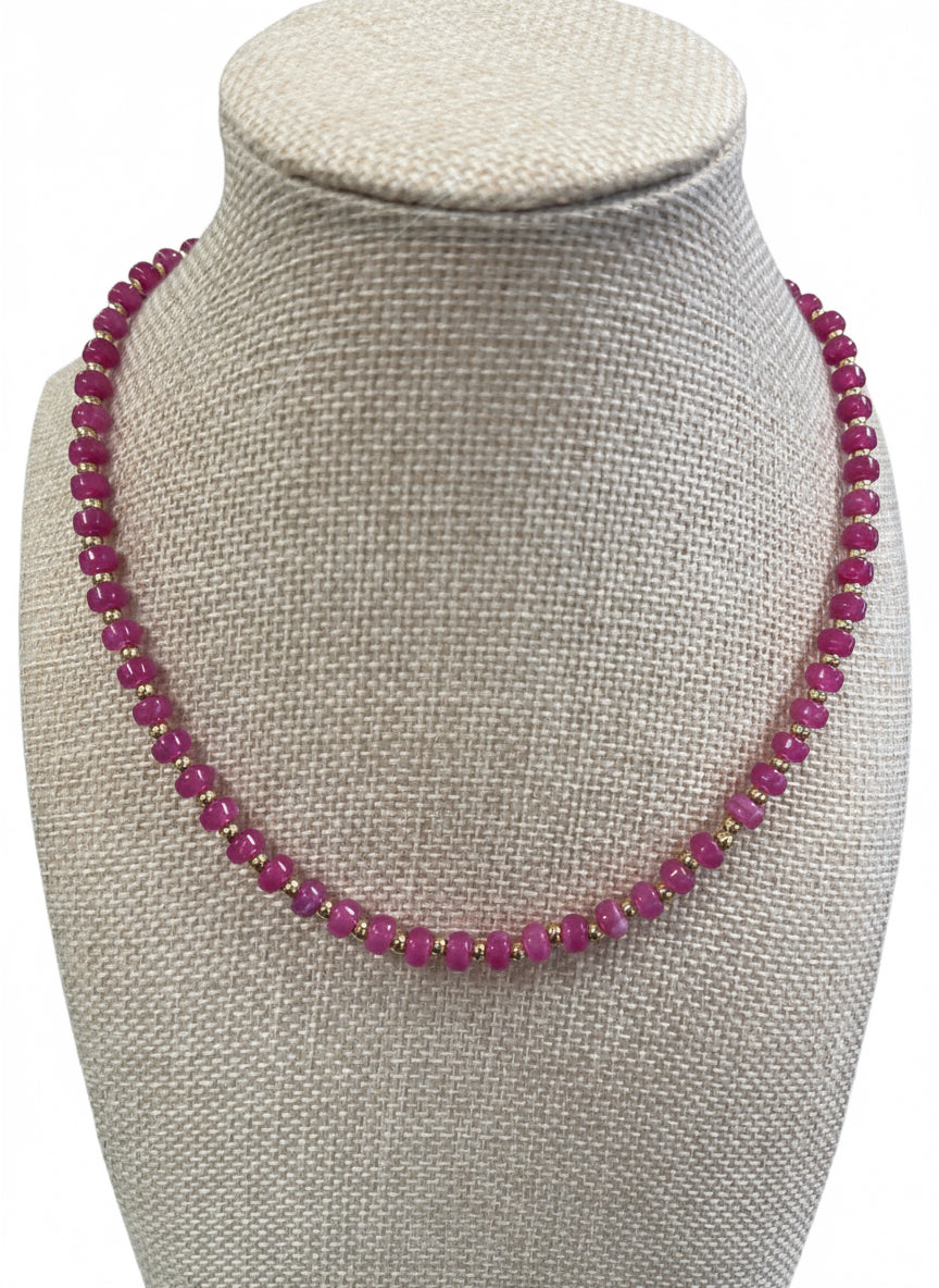 Acrylic Round Bead Necklace / Fuchsia