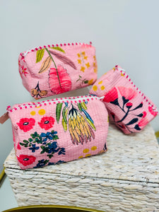 Quilted Cosmetic Bag (Pink Flower)