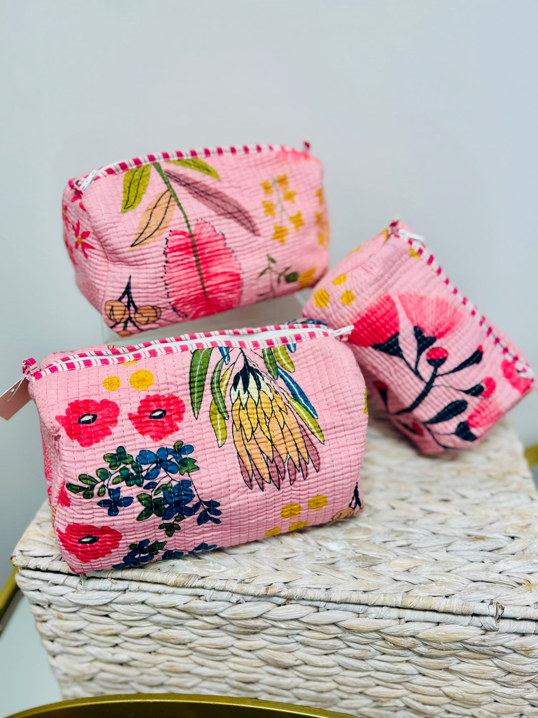 Quilted Cosmetic Bag (Pink Flower)