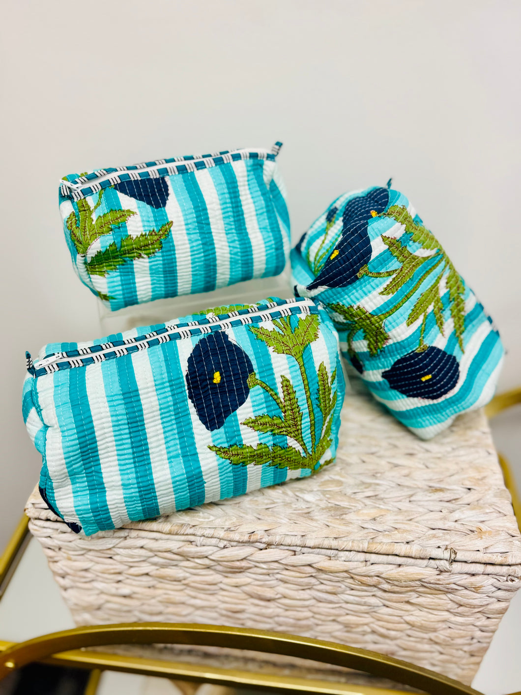 Quilted Cosmetic Bag (Turquoise Print)
