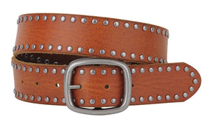 Tan Stud Wide Leather Belt